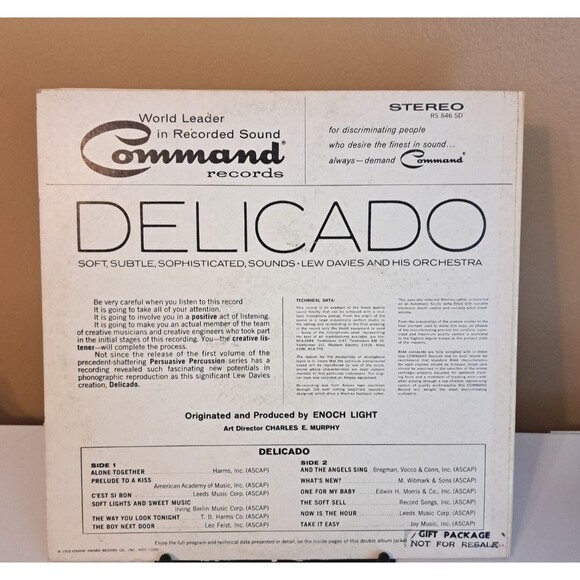 Lew Davies & His Orchestra Delicado LP 1963 Command RS 846 SD Vinyl Record - Picture 2 of 5